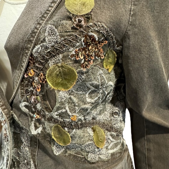 Vintage Lace and Sequin Embellished Denim Blazer Jacket - Picture 7 of 13